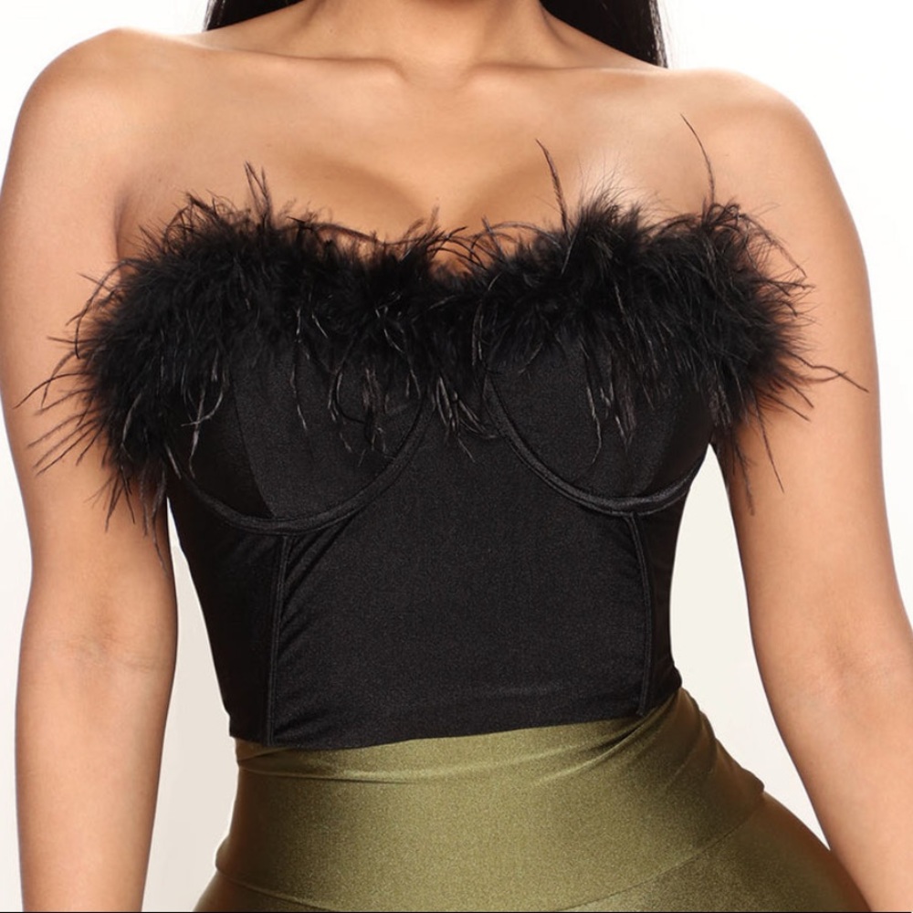 Black feather bustier